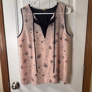 Worthington Light Pink Floral Blouse with Black Trim